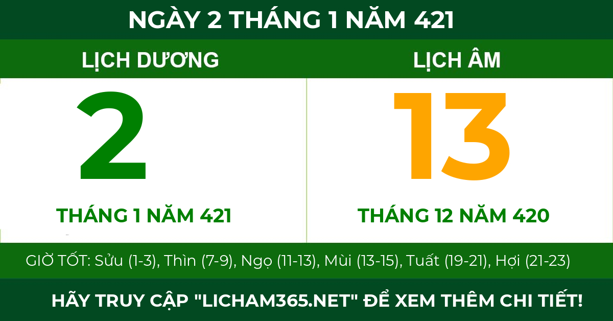 lịch âm ngày 2 tháng 1 năm 421