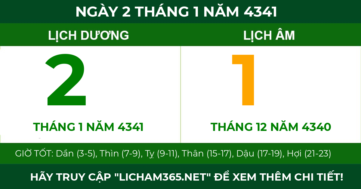 lịch âm ngày 2 tháng 1 năm 4341