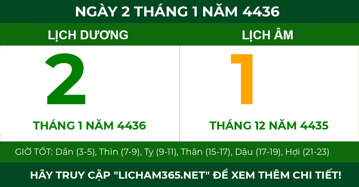 lịch âm ngày 2 tháng 1 năm 4436