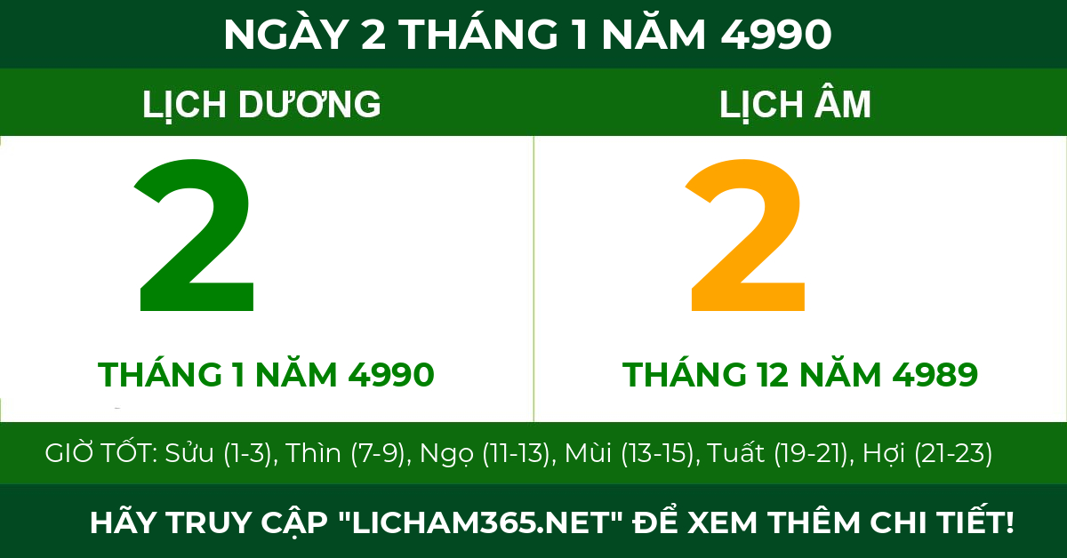 lịch âm ngày 2 tháng 1 năm 4990