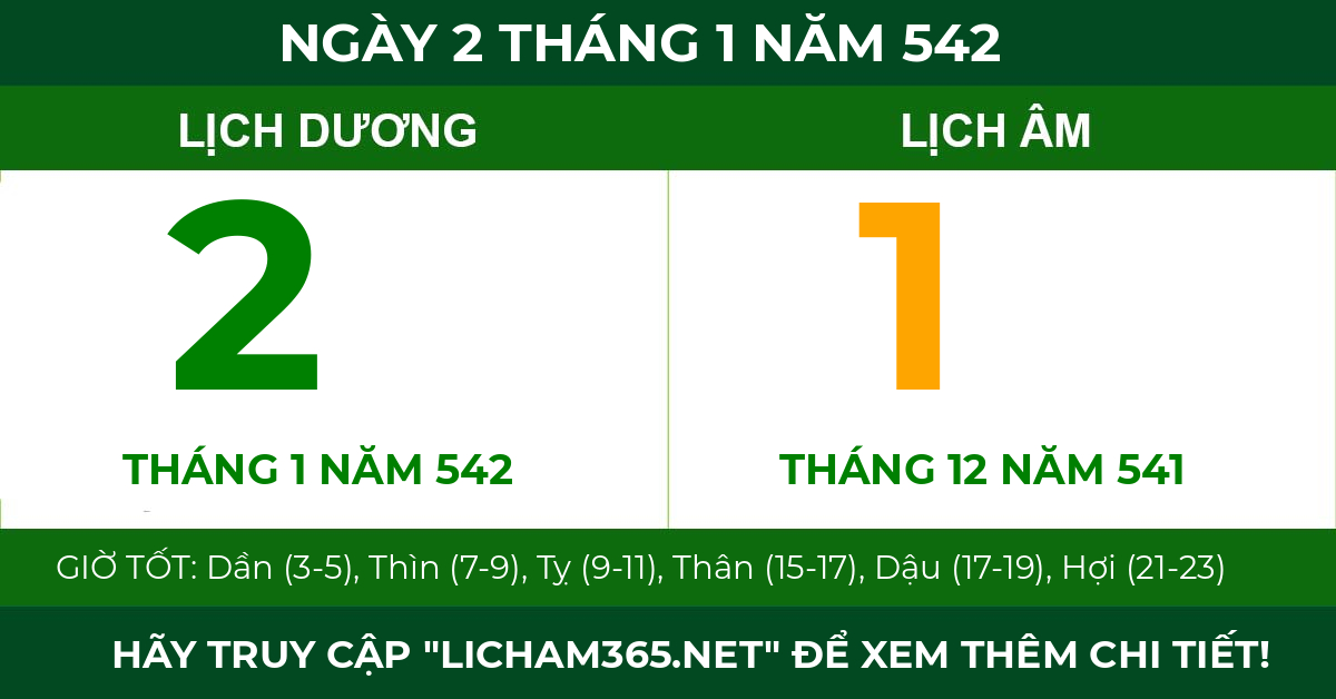 lịch âm ngày 2 tháng 1 năm 542