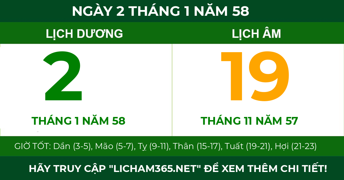 lịch âm ngày 2 tháng 1 năm 58