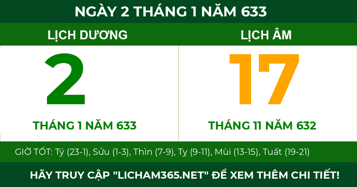lịch âm ngày 2 tháng 1 năm 633