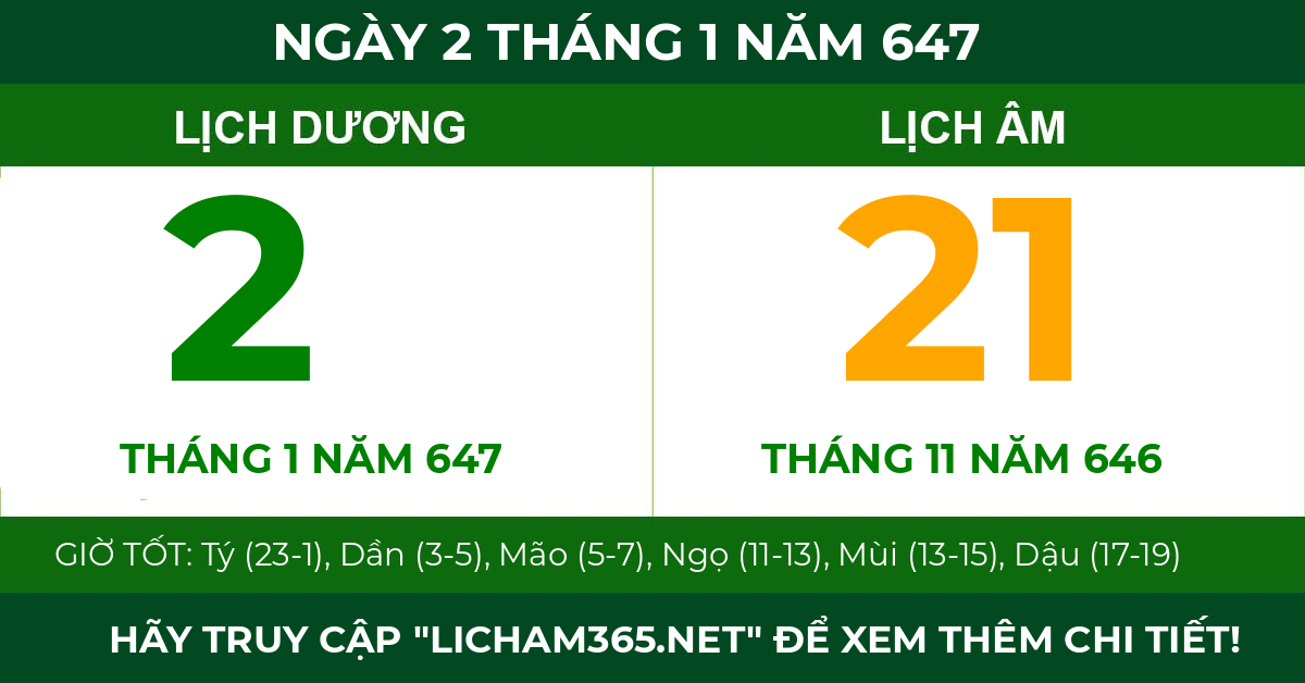 lịch âm ngày 2 tháng 1 năm 647
