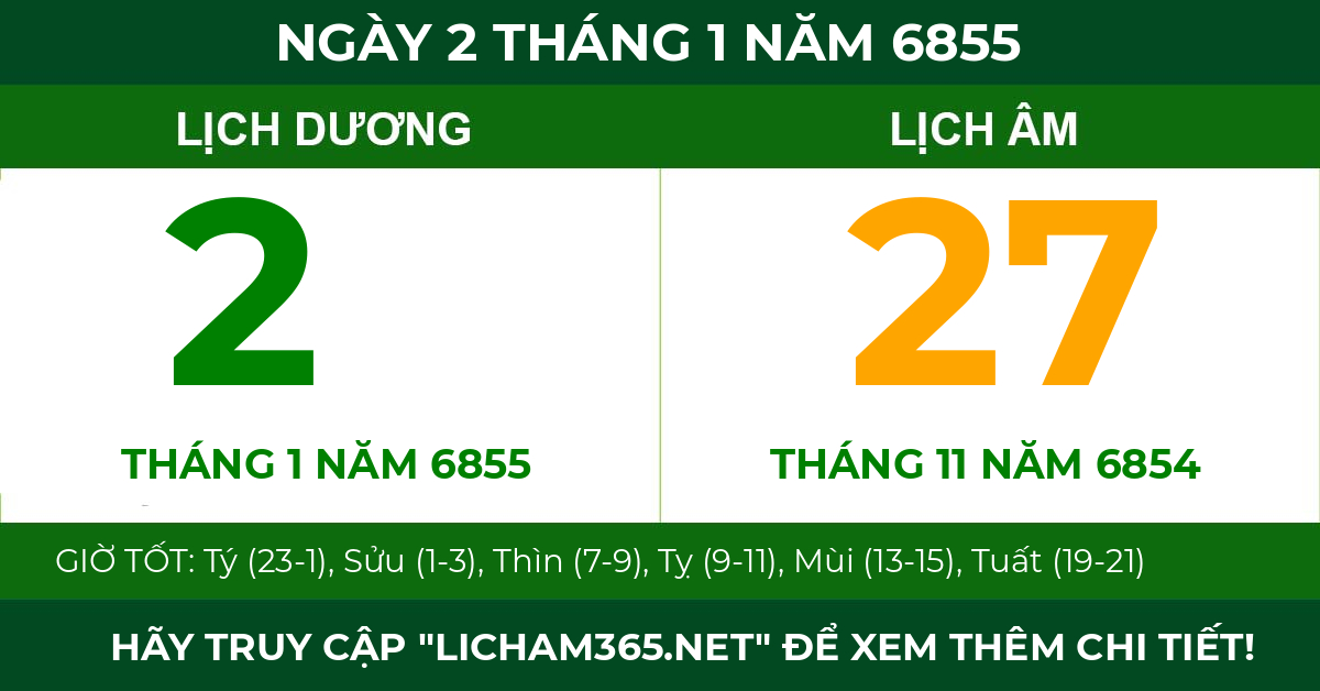 lịch âm ngày 2 tháng 1 năm 6855
