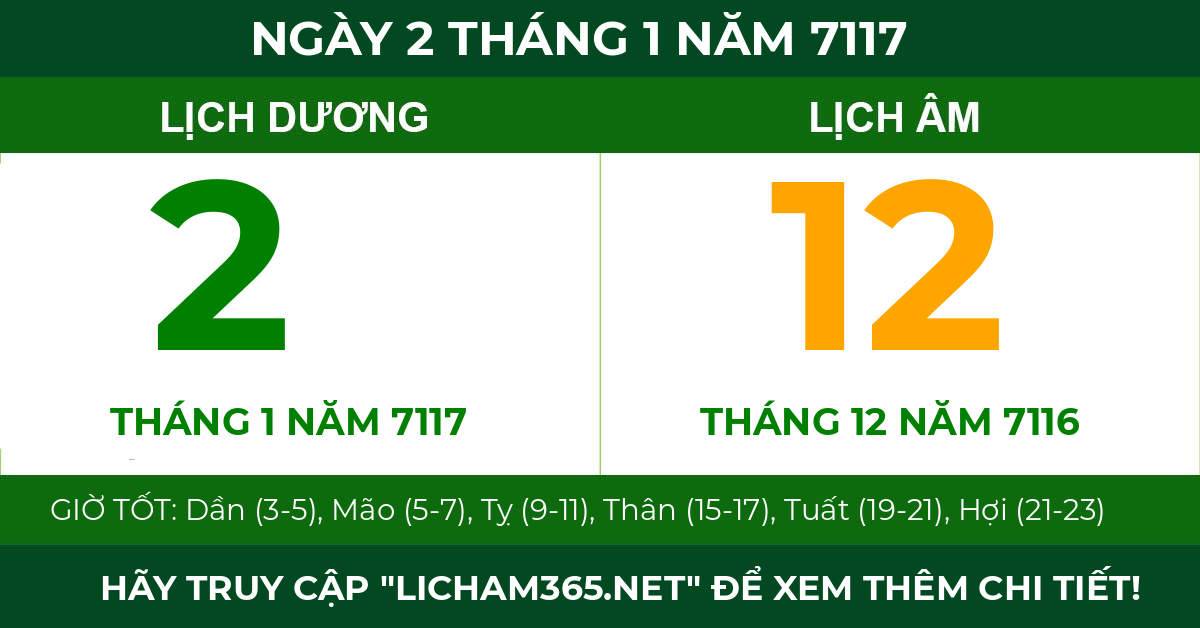 lịch âm ngày 2 tháng 1 năm 7117