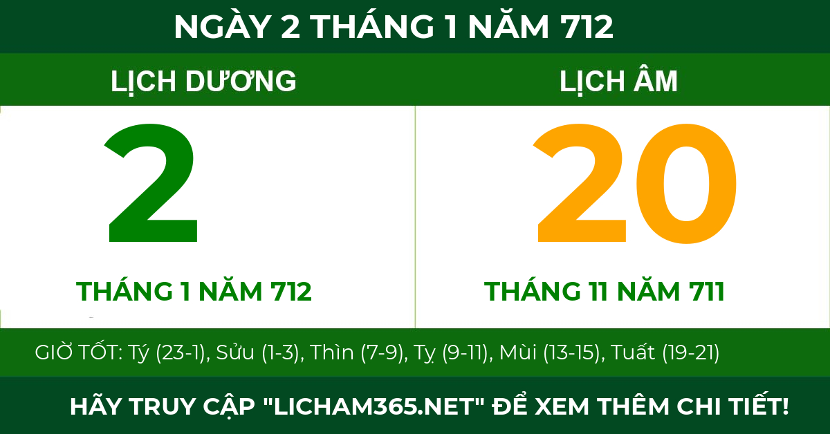 lịch âm ngày 2 tháng 1 năm 712