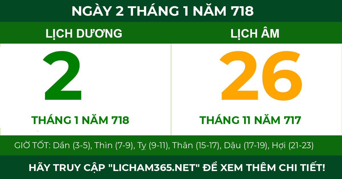 lịch âm ngày 2 tháng 1 năm 718