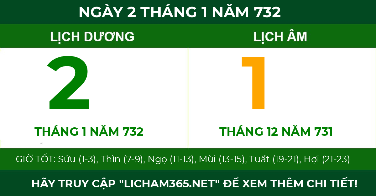 lịch âm ngày 2 tháng 1 năm 732