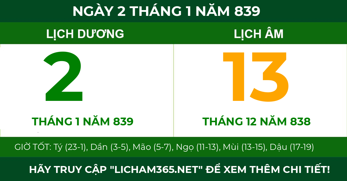 lịch âm ngày 2 tháng 1 năm 839