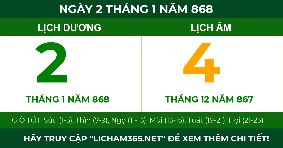 lịch âm ngày 2 tháng 1 năm 868