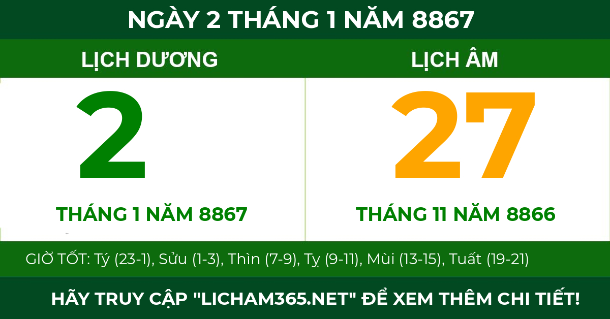 lịch âm ngày 2 tháng 1 năm 8867