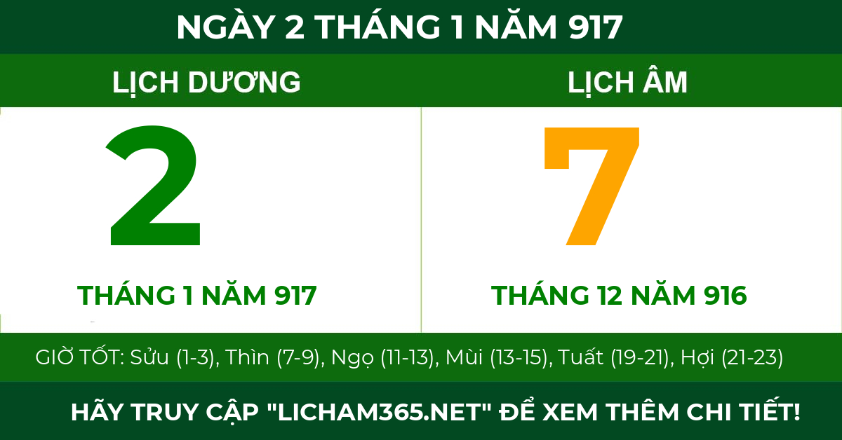 lịch âm ngày 2 tháng 1 năm 917