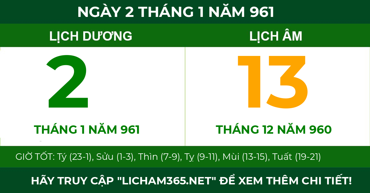 lịch âm ngày 2 tháng 1 năm 961
