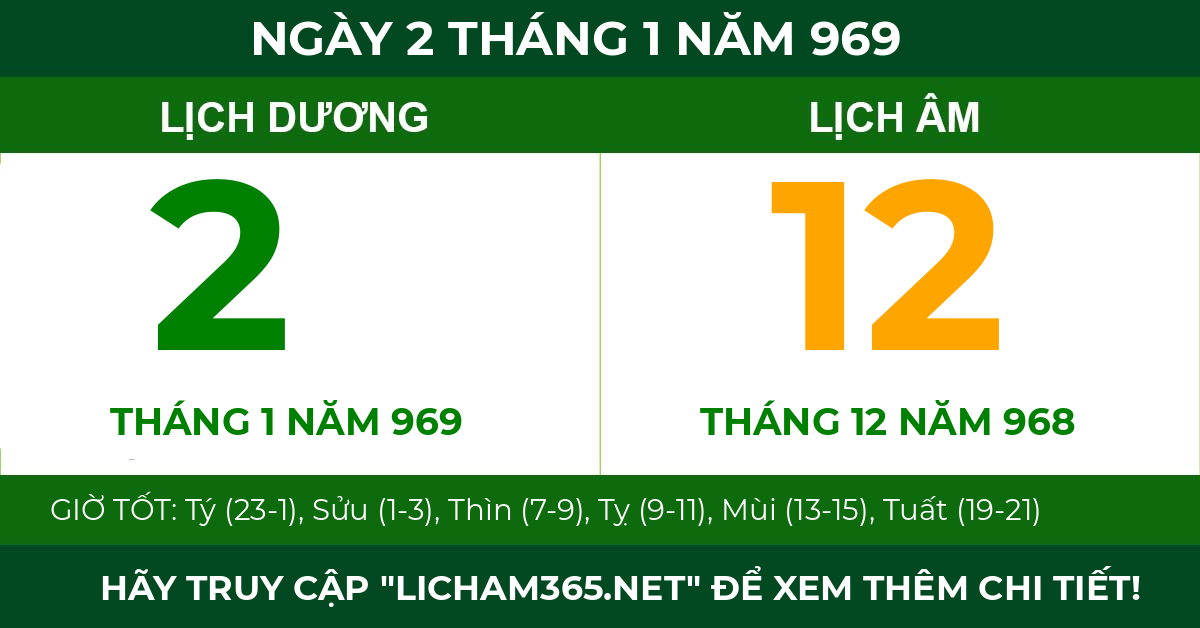 lịch âm ngày 2 tháng 1 năm 969