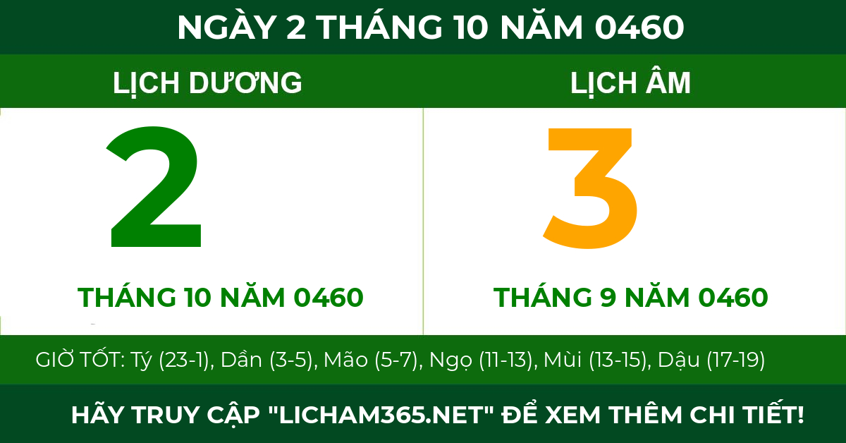 lịch âm ngày 2 tháng 10 năm 0460