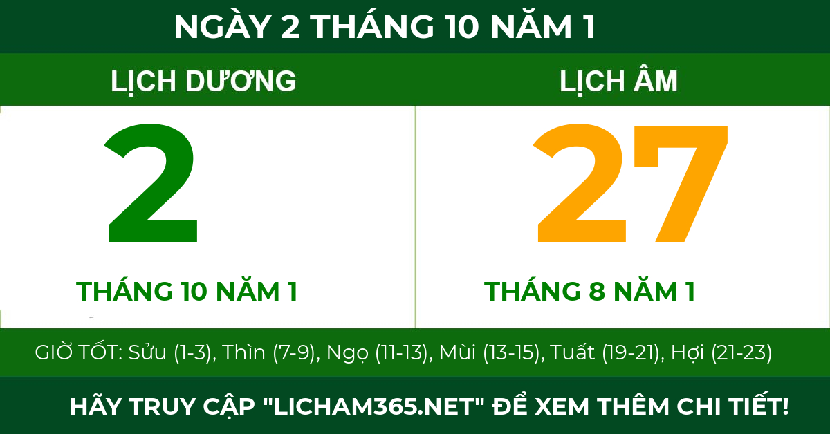 lịch âm ngày 2 tháng 10 năm 1