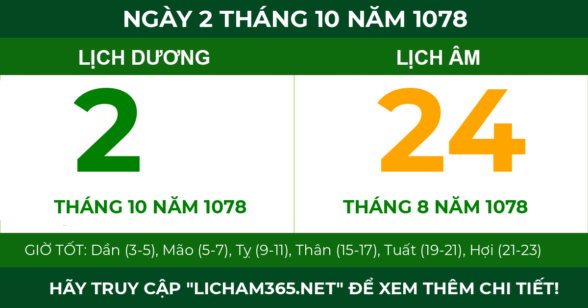lịch âm ngày 2 tháng 10 năm 1078