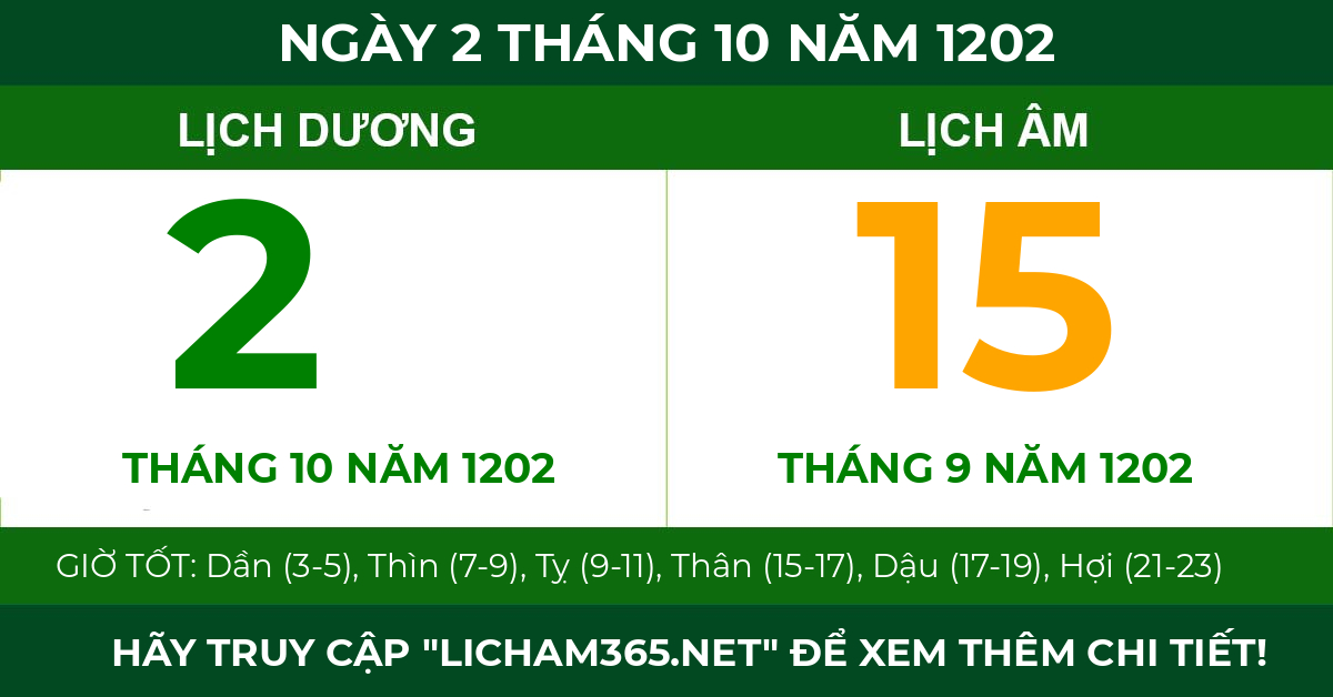 lịch âm ngày 2 tháng 10 năm 1202