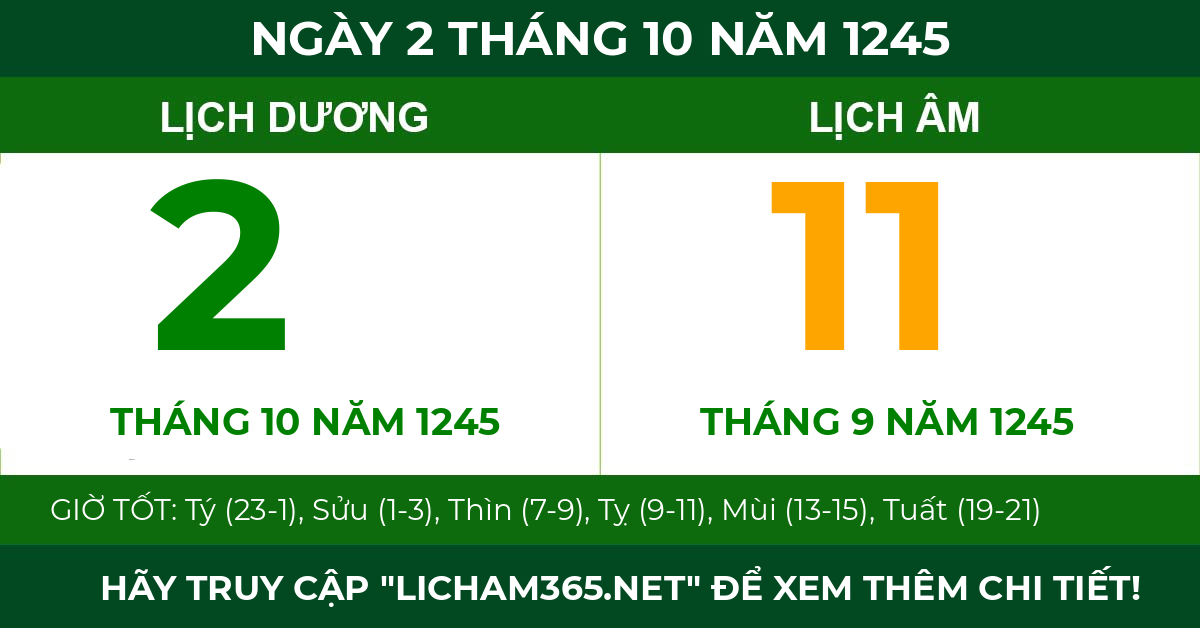 lịch âm ngày 2 tháng 10 năm 1245