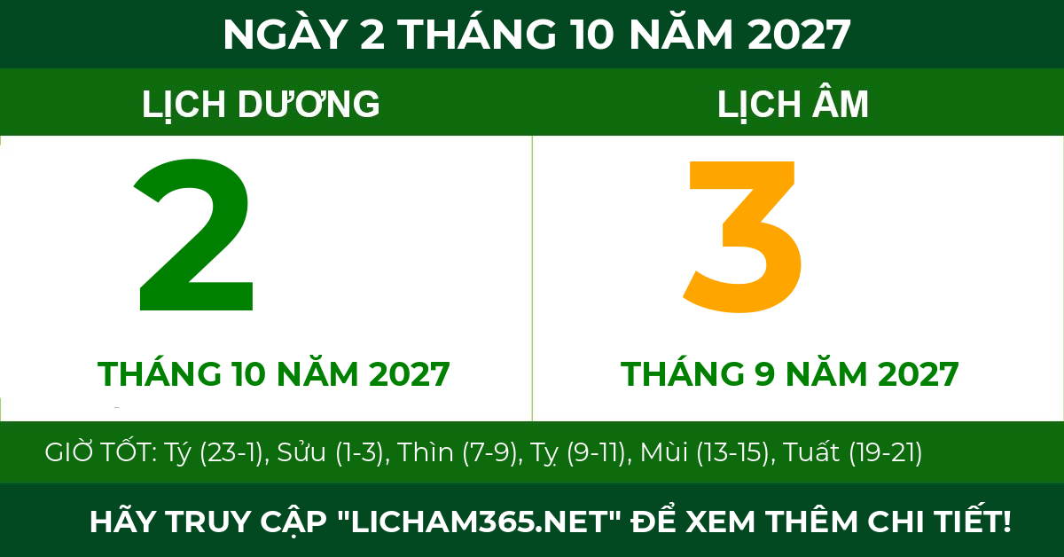 lịch âm ngày 2 tháng 10 năm 2027