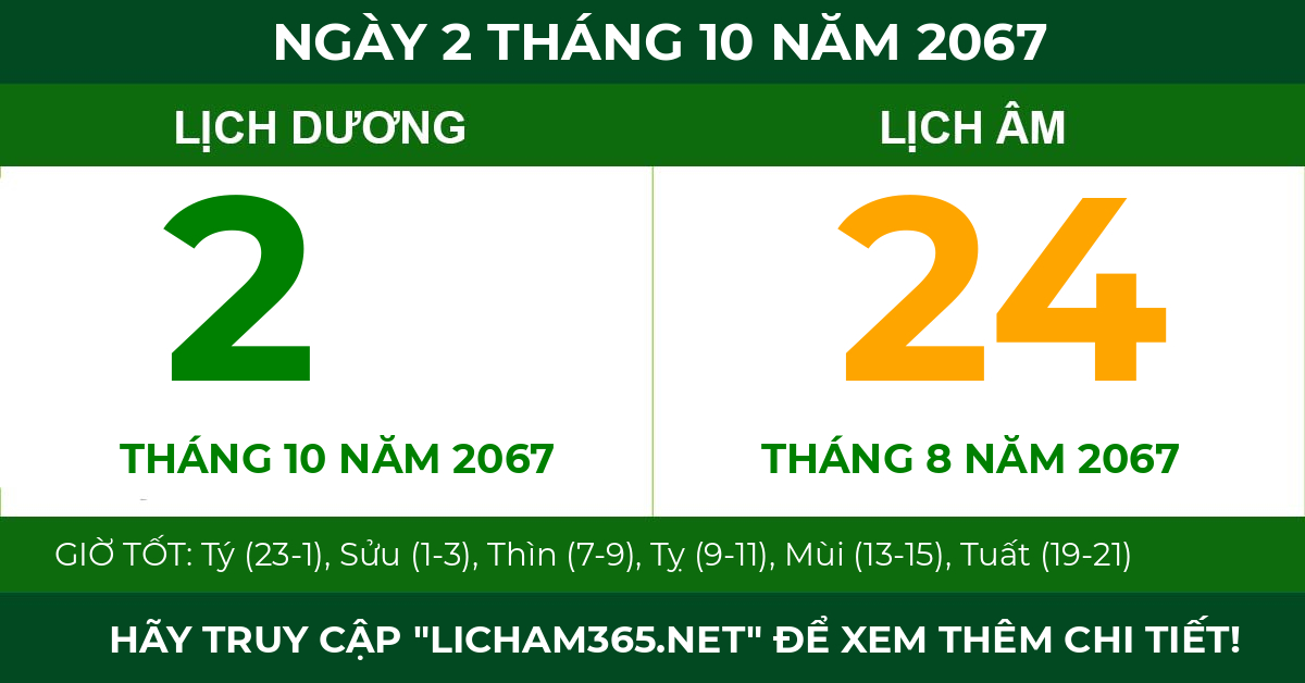 lịch âm ngày 2 tháng 10 năm 2067