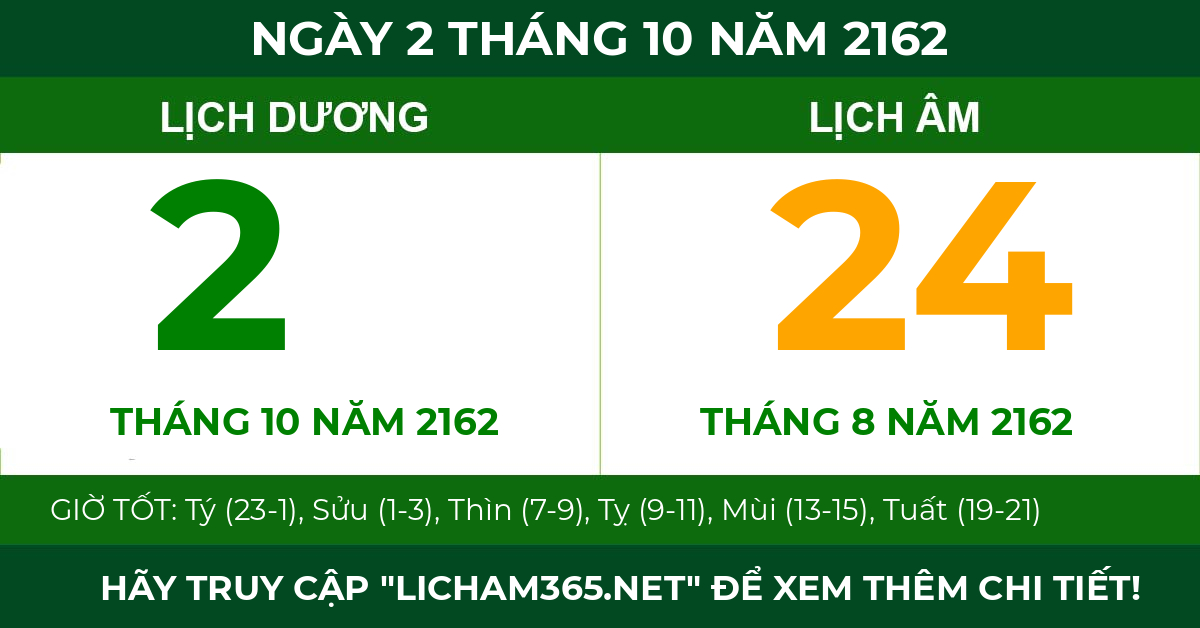 lịch âm ngày 2 tháng 10 năm 2162