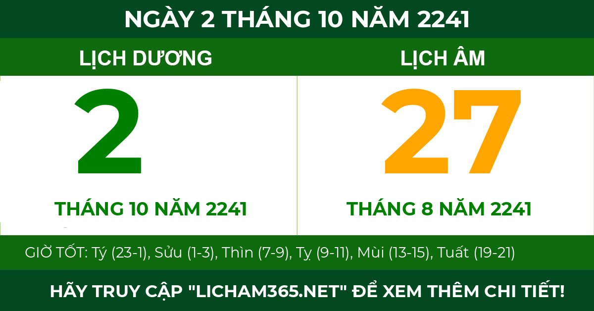lịch âm ngày 2 tháng 10 năm 2241
