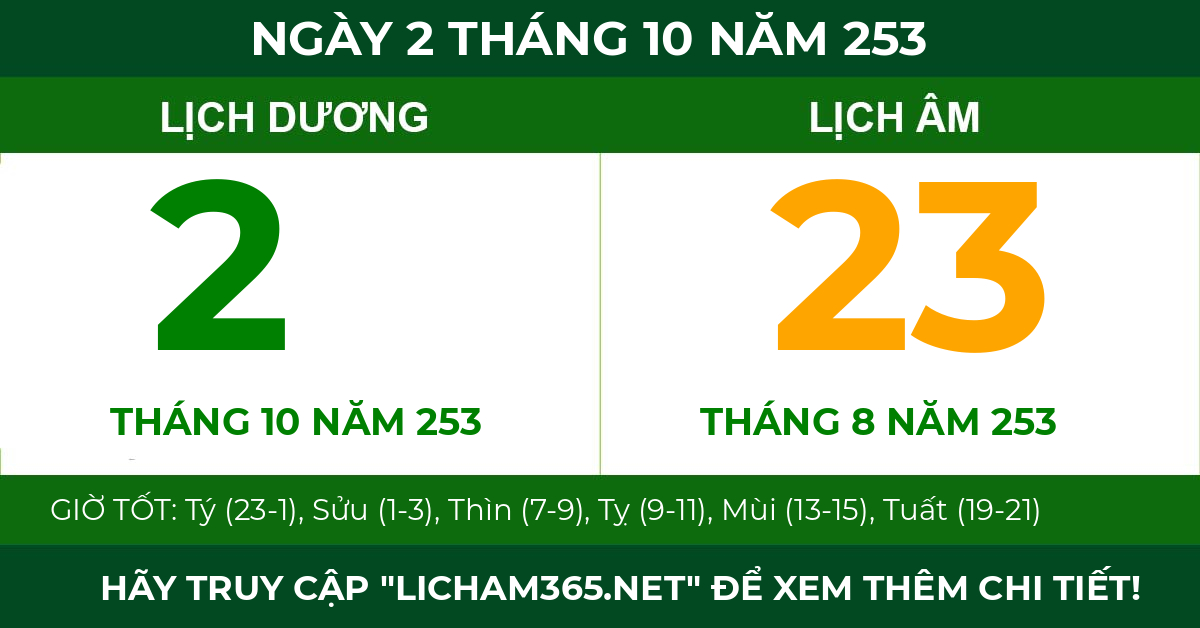lịch âm ngày 2 tháng 10 năm 253