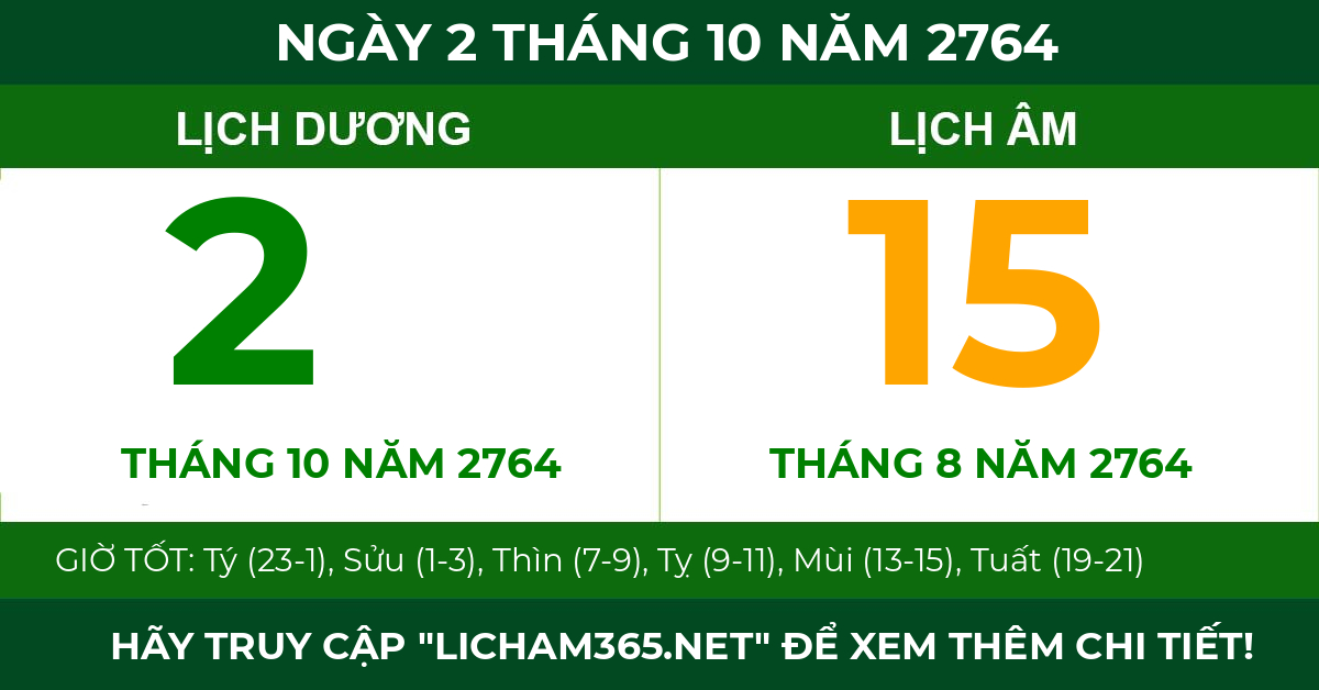 lịch âm ngày 2 tháng 10 năm 2764