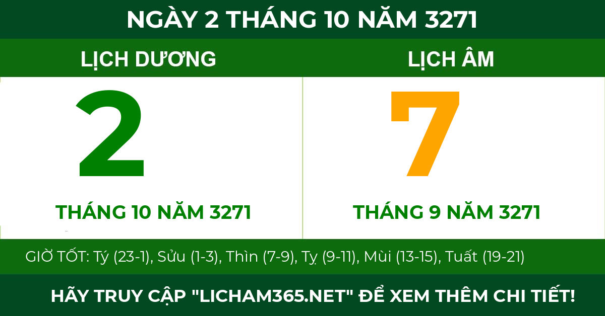 lịch âm ngày 2 tháng 10 năm 3271