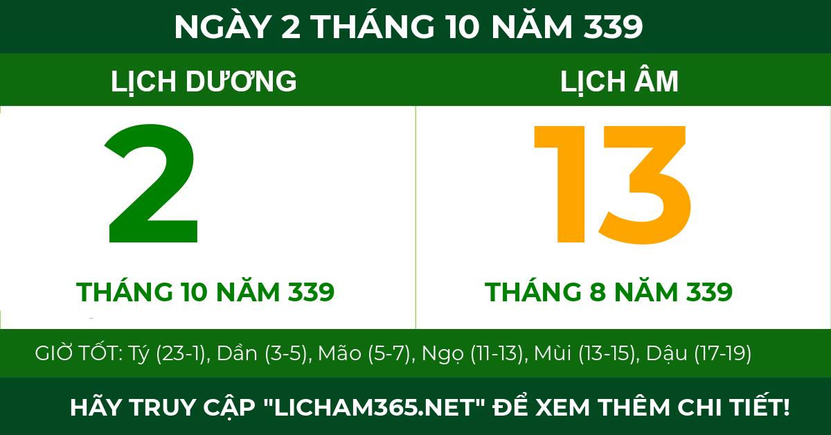 lịch âm ngày 2 tháng 10 năm 339