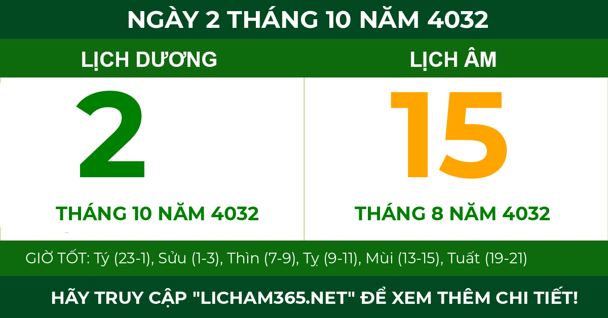 lịch âm ngày 2 tháng 10 năm 4032