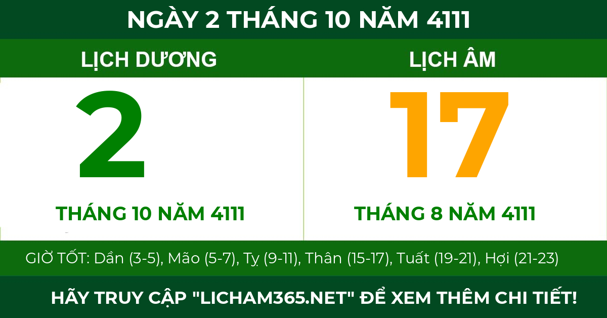 lịch âm ngày 2 tháng 10 năm 4111
