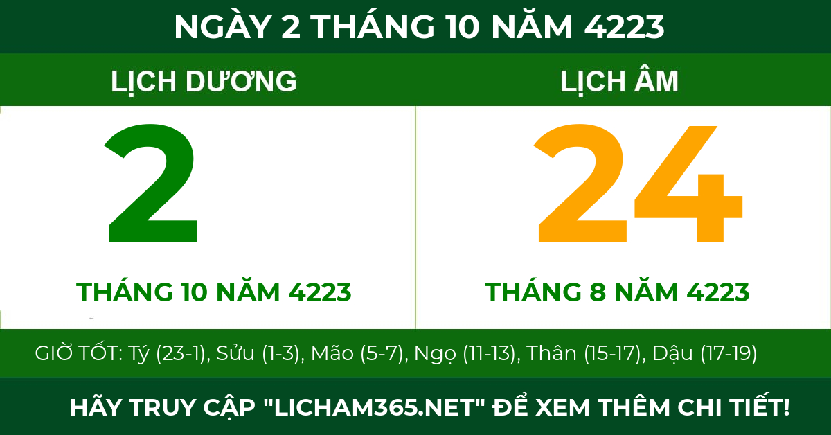 lịch âm ngày 2 tháng 10 năm 4223