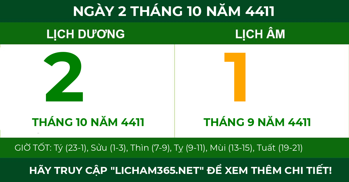 lịch âm ngày 2 tháng 10 năm 4411