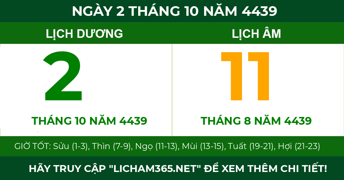 lịch âm ngày 2 tháng 10 năm 4439