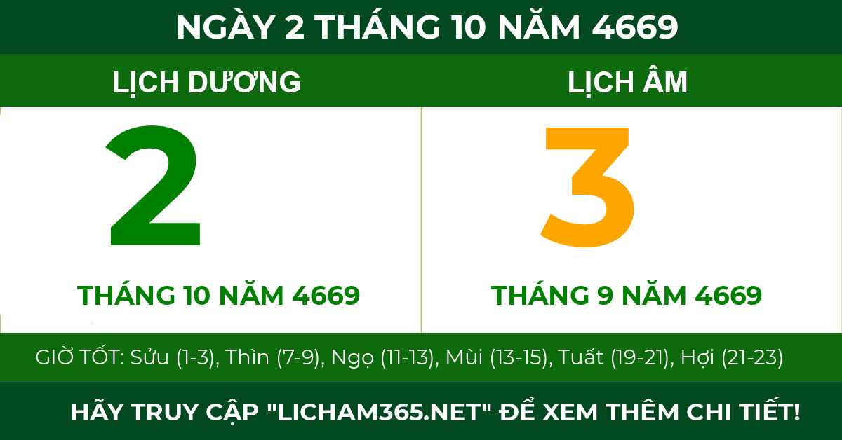 lịch âm ngày 2 tháng 10 năm 4669