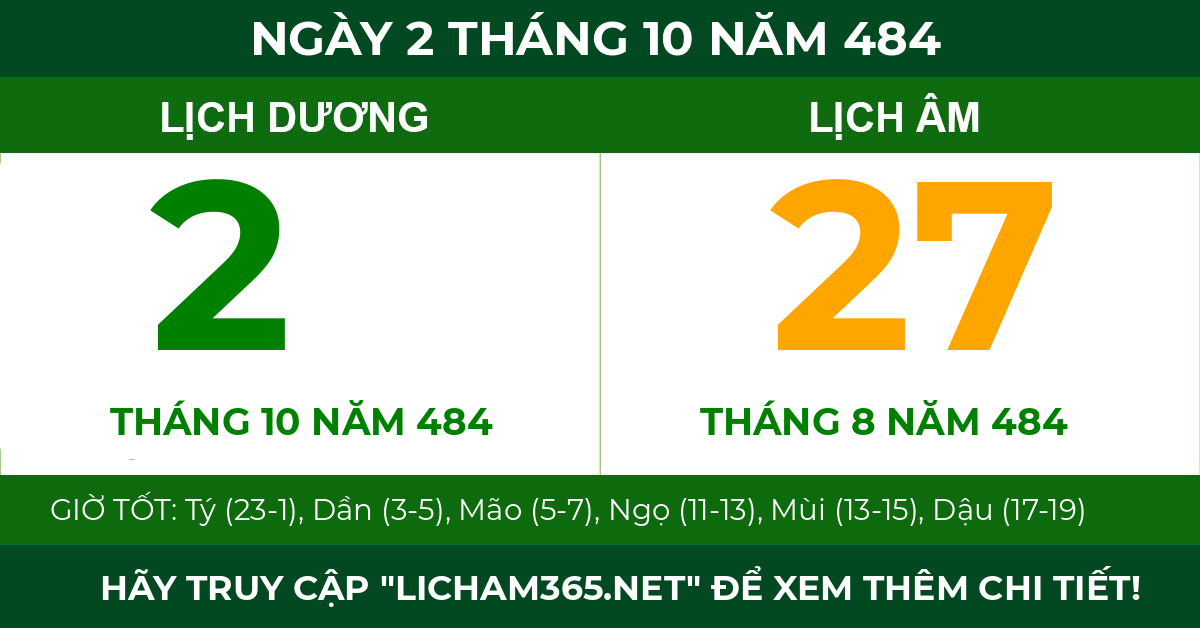 lịch âm ngày 2 tháng 10 năm 484