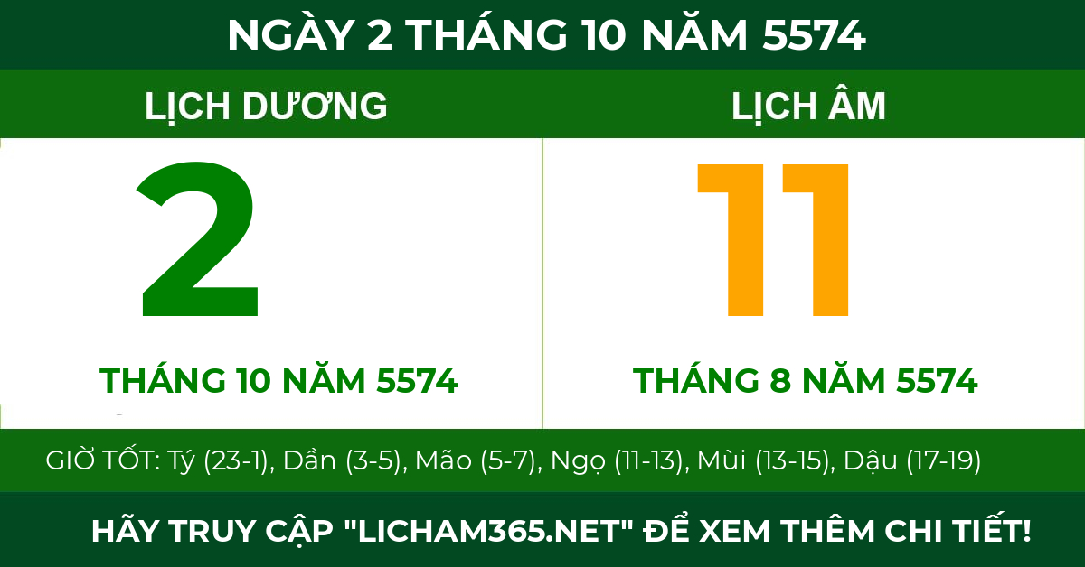 lịch âm ngày 2 tháng 10 năm 5574
