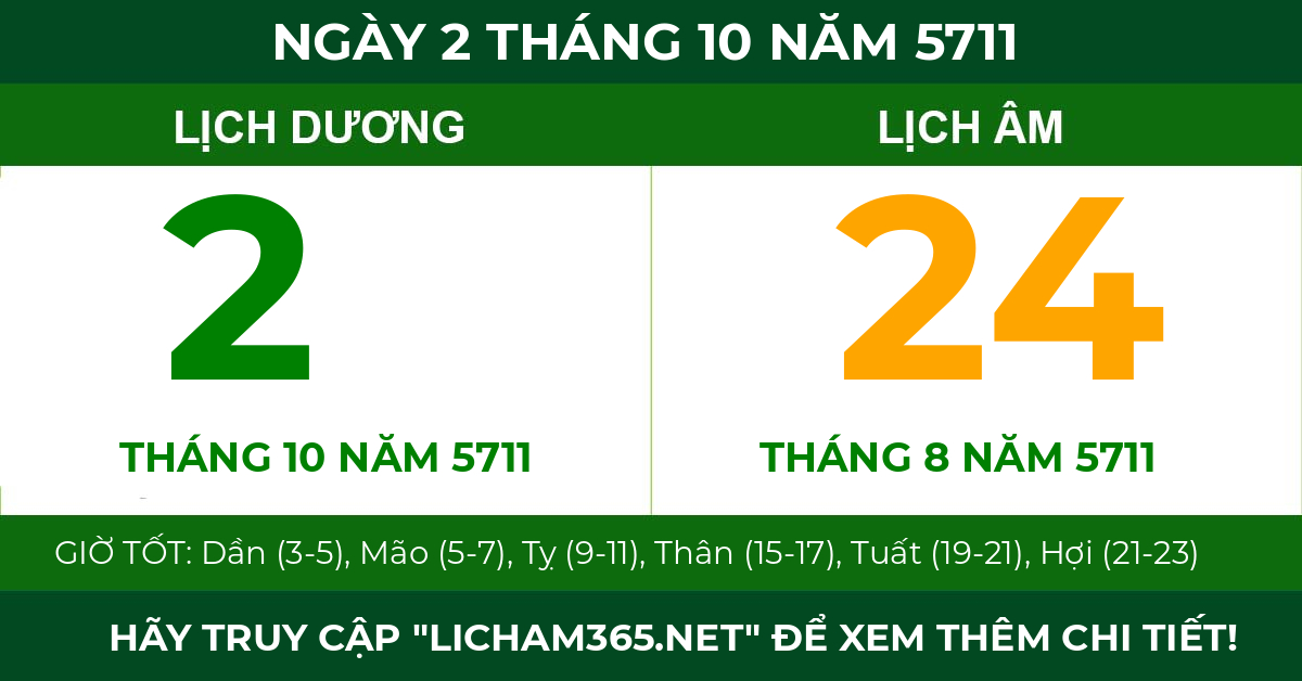 lịch âm ngày 2 tháng 10 năm 5711