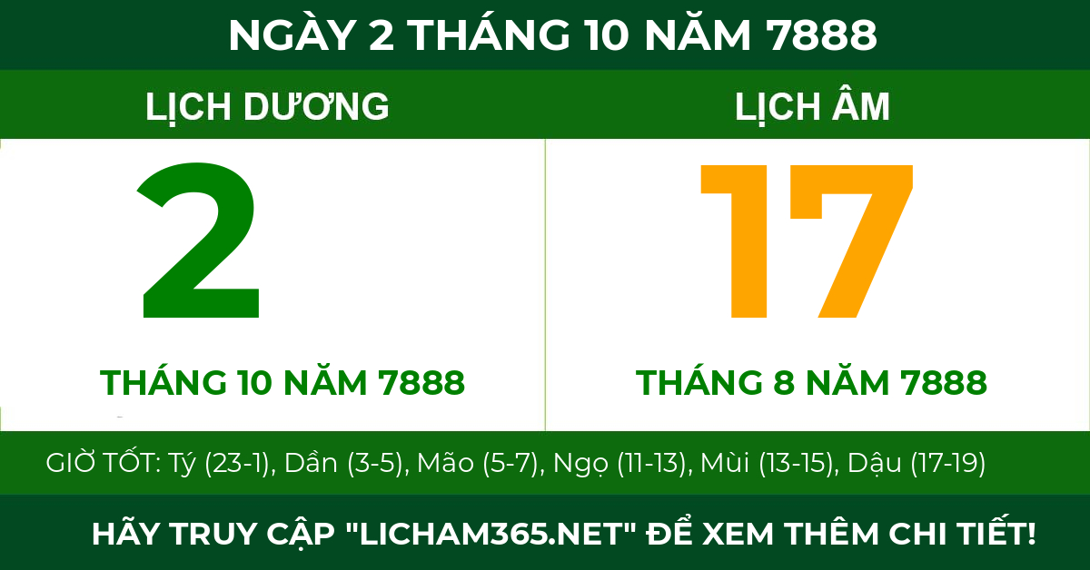 lịch âm ngày 2 tháng 10 năm 7888