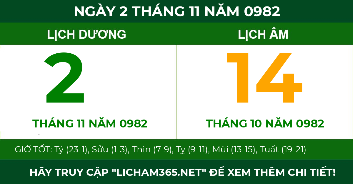 lịch âm ngày 2 tháng 11 năm 0982