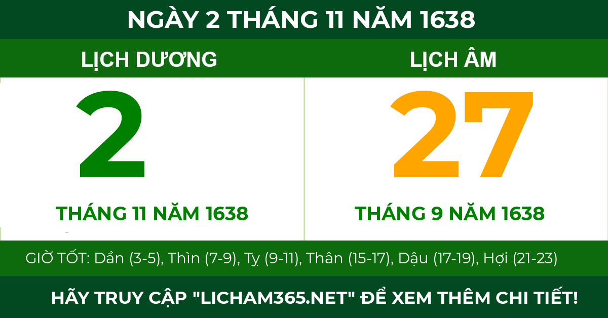lịch âm ngày 2 tháng 11 năm 1638