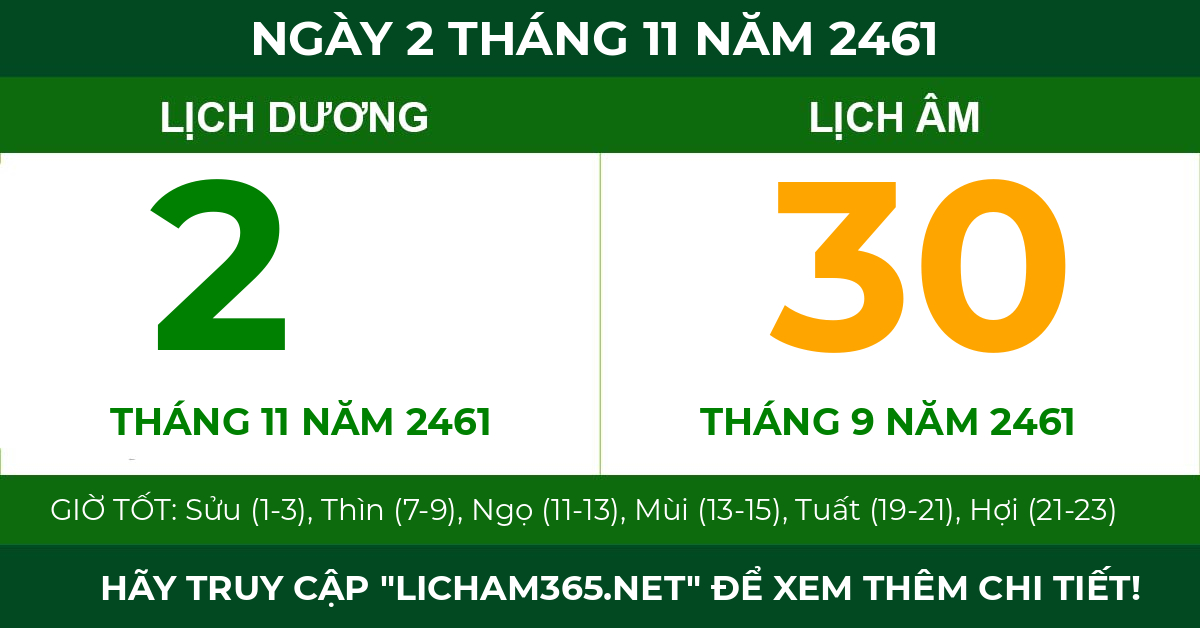 lịch âm ngày 2 tháng 11 năm 2461