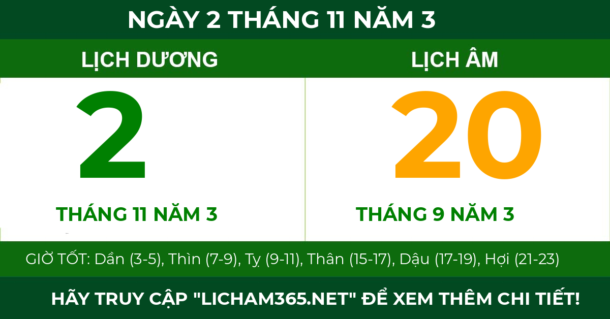 lịch âm ngày 2 tháng 11 năm 3