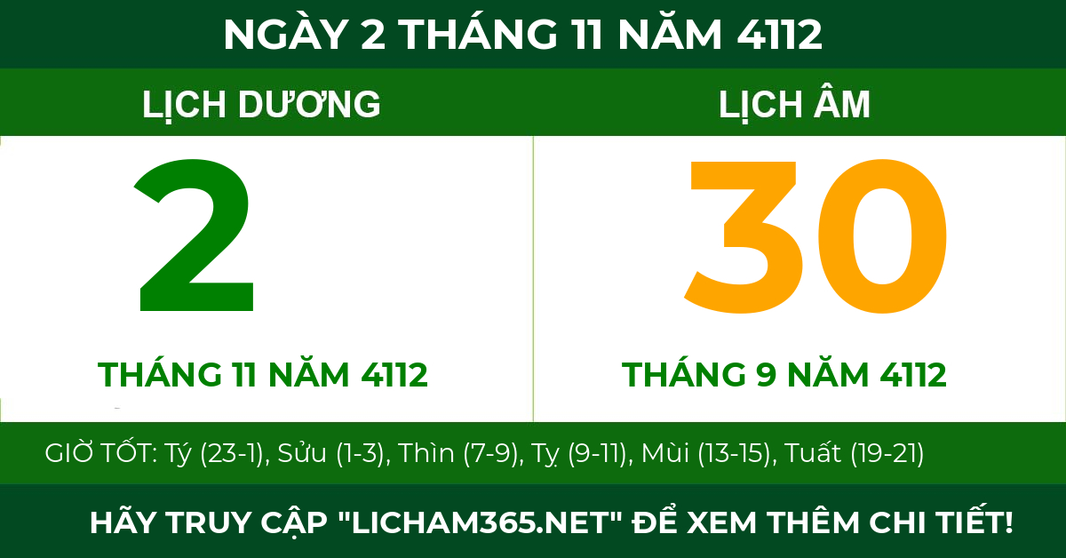 lịch âm ngày 2 tháng 11 năm 4112