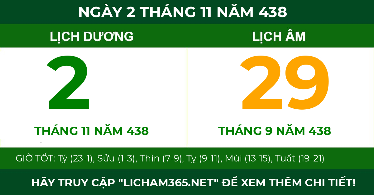lịch âm ngày 2 tháng 11 năm 438