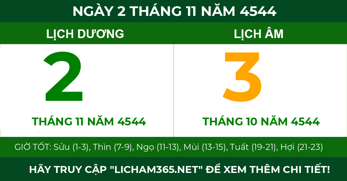 lịch âm ngày 2 tháng 11 năm 4544