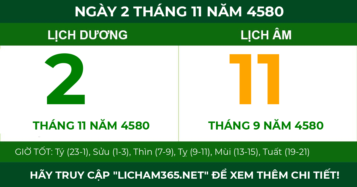 lịch âm ngày 2 tháng 11 năm 4580